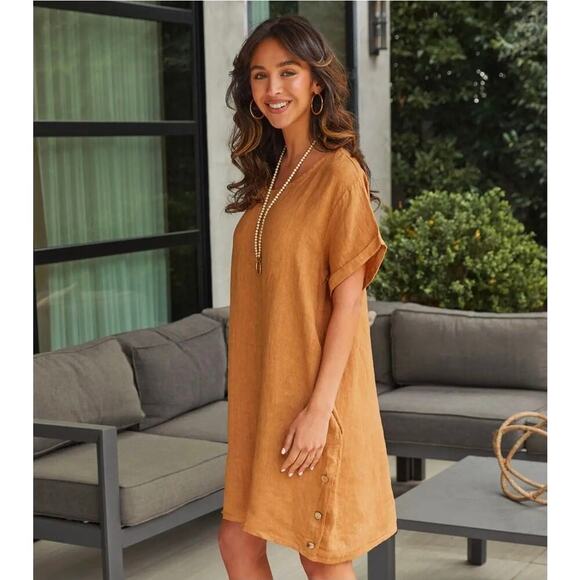 MILIO MILANO Dresses & Skirts - MILIO MILANO SLEEVE SIDE BUTTON DETAIL LINEN DRESS Small